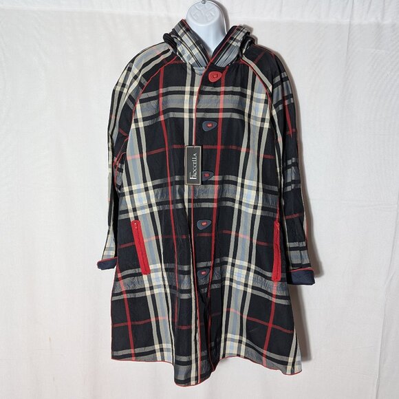FROCCELLA Netherland NWT coat trench windbreaker Sz LARGE CHECKED HOOD QUALITY - Picture 1 of 14